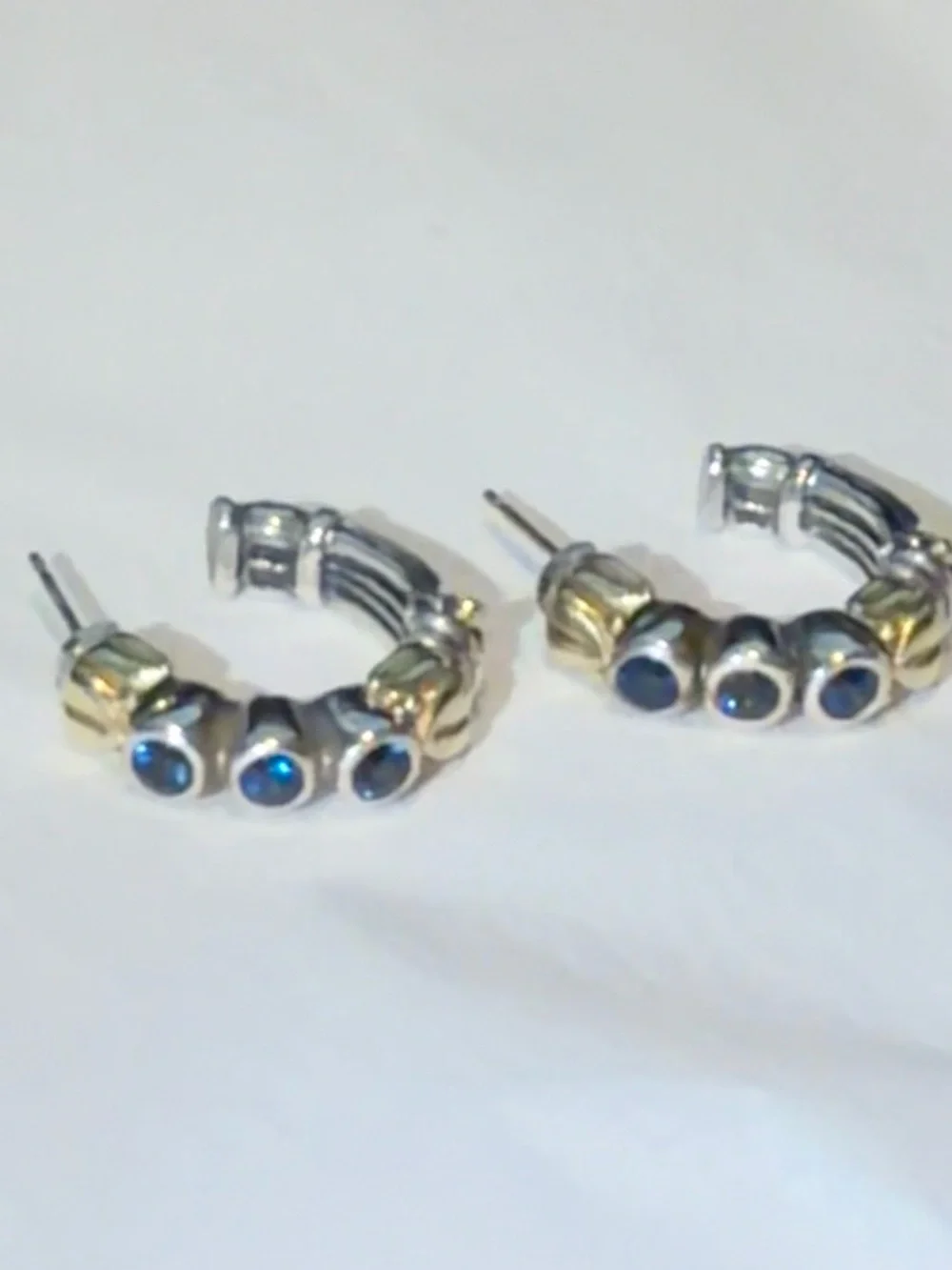 Lagos 18K Gold Silver 925 Blue Topaz Hoop Earrings - Picture 2 of 7
